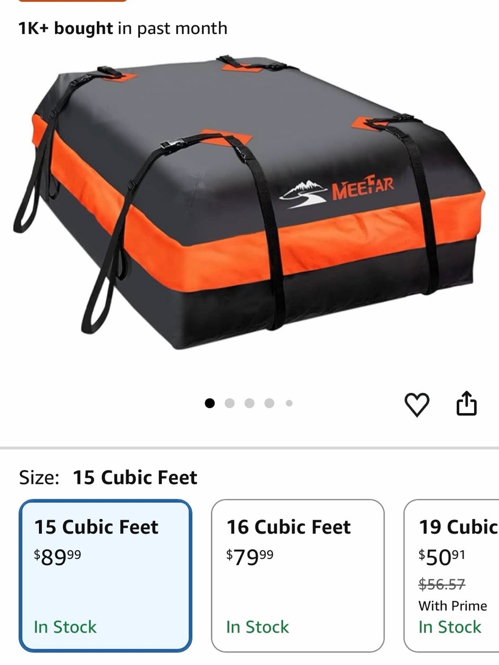 MeeFar Roof Bag Rooftop Cargo Carrier Bag Waterproof 15 Cubic Feet